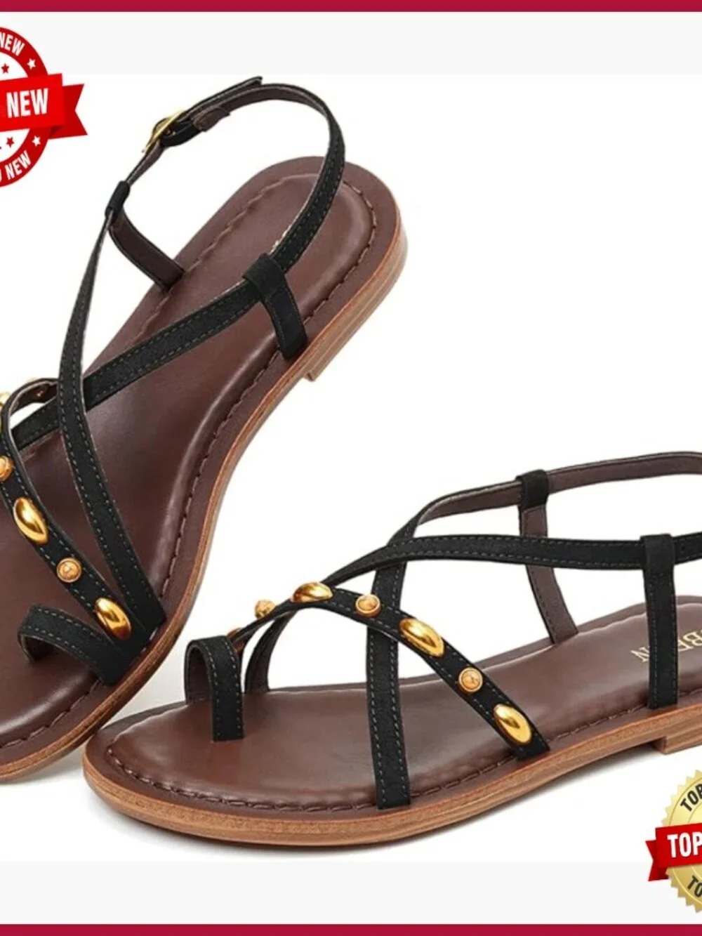 Women's Flat Fisherman Sandals with Toe Ring Adjustable Ankle Buckle